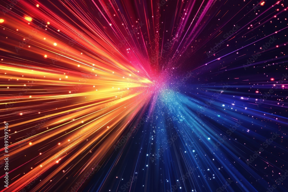 Naklejka premium Abstract Cosmic Burst with Red, Yellow, and Blue Lights