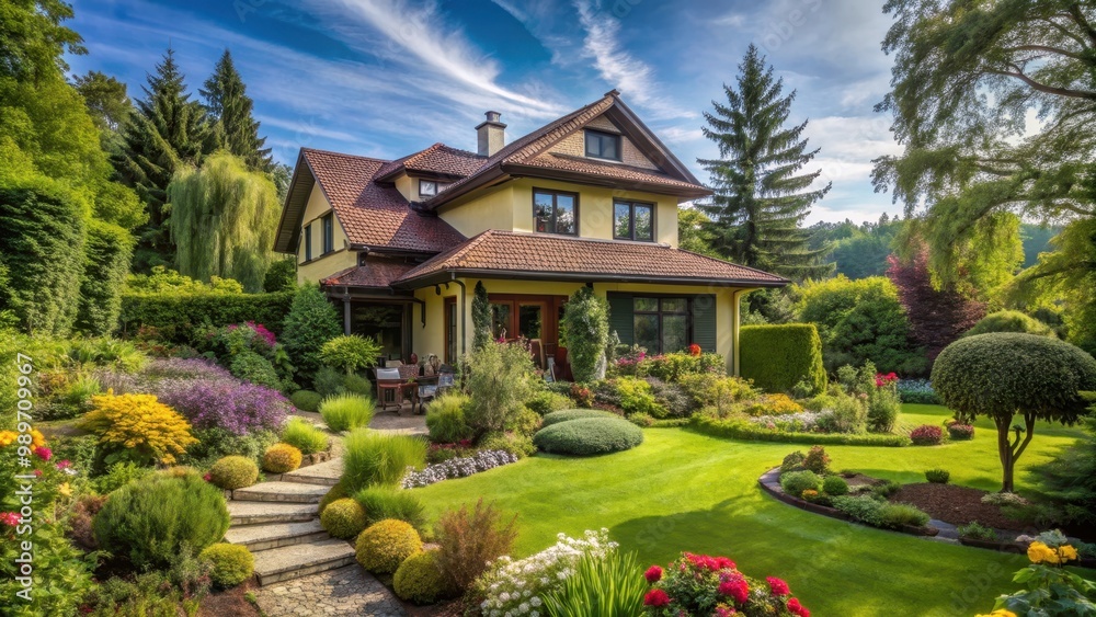 House nestled in a lush garden setting, home, garden, nature, outdoors, architecture, tranquil, greenery House nestled in a lush garden setting, home, garden, nature, outdoors, architecture, tranquil, greenery