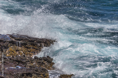 Fototapeta Naklejka Na Ścianę i Meble -  Dramatic Ocean crashing wave Hawaii at Makapu Point
