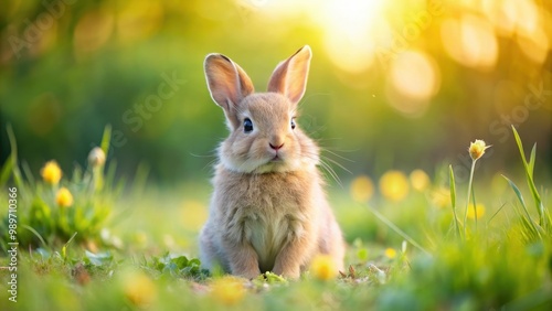 Adorable fluffy bunny sitting in a meadow , cute, fluffy, animal, rabbit, adorable, furry, pet, white, outdoor, nature