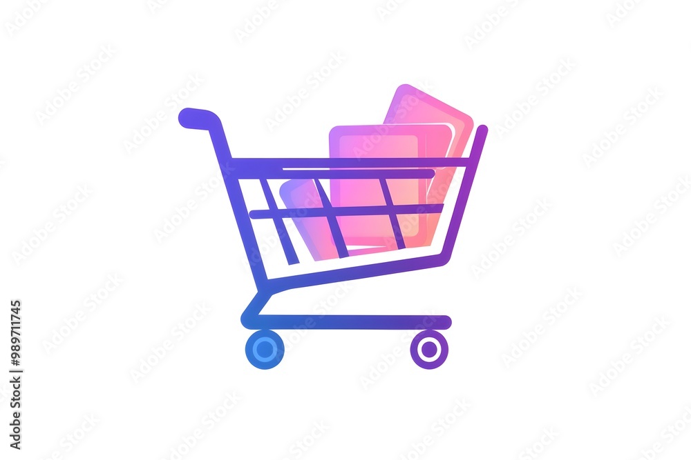 An isolated flat illustration of a shopping cart with a few items inside, using clean lines and a soft gradient to symbolize e-commerce An isolated flat illustration of a shopping cart with a few items inside, using clean lines and a soft gradient to symbolize e-commerce