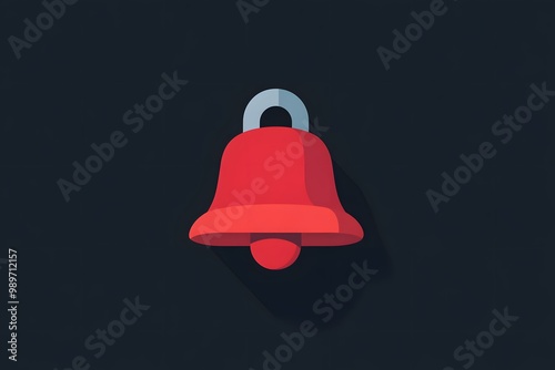 An isolated flat design of a notification bell icon, with a red alert badge, symbolizing alerts or reminders using simple, clean lines