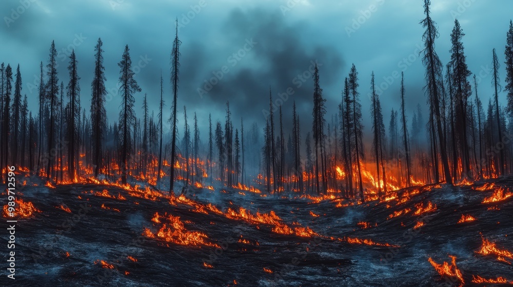 Charred trees and smoldering earth reveal the wildfire's harsh impact on the landscape Charred trees and smoldering earth reveal the wildfire's harsh impact on the landscape