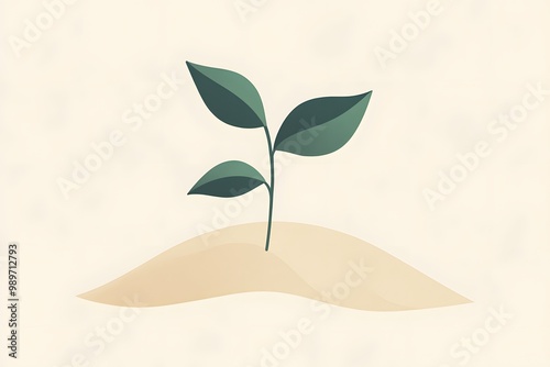  isolated illustration of a plant sprouting from the ground, using simple green tones and geometric lines to symbolize growth and sustainability