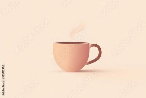  illustration of a single coffee cup with steam rising, created with simple geometric shapes and a neutral color palette