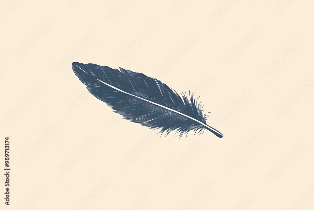 illustration of a single feather floating in the air, with soft curves and a monochromatic palette illustration of a single feather floating in the air, with soft curves and a monochromatic palette