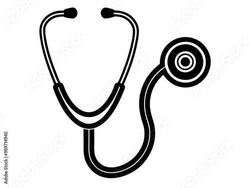Health and medicine services poster icon, stethoscope silhouette vector illustration