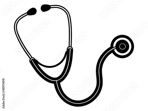 Health and medicine services poster icon, stethoscope silhouette vector illustration