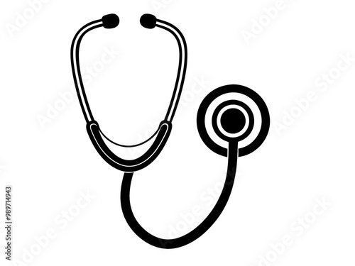 Health and medicine services poster icon, stethoscope silhouette vector illustration