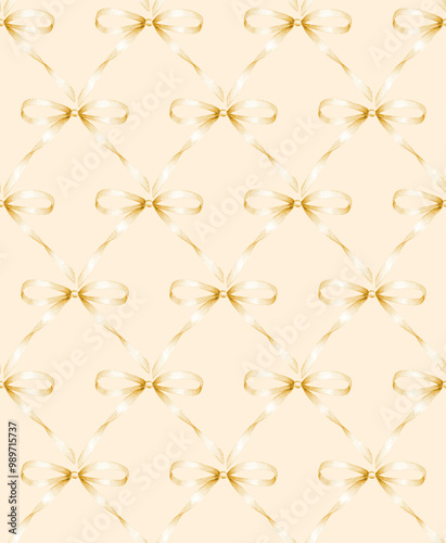 Watercolor golden bow seaml...