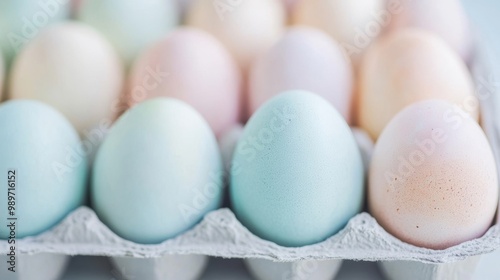 A carton holds beautifully dyed pastel colored Easter eggs, perfect for springtime celebrations and festive activities