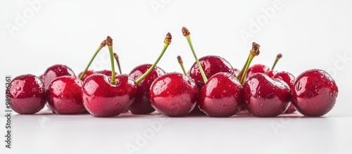 Fresh Red Cherries on White Background