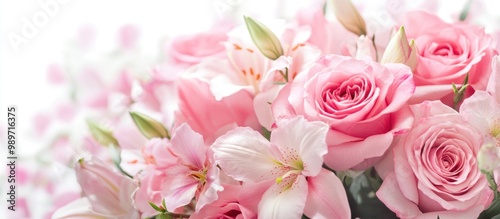 Close-Up of Delicate Pink Roses and Lilies