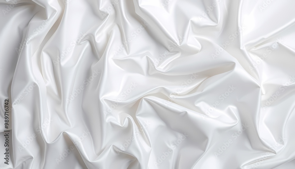 Fototapeta premium Wrinkled White Satin Fabric with Glossy Highlights and Intricate Folds – High-Resolution Image