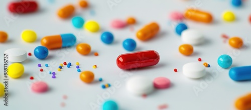 Colorful Pills Scattered On White Surface