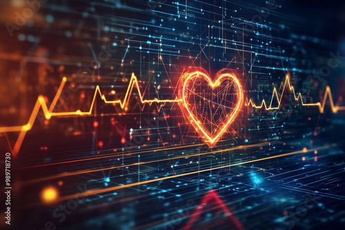Strong ECG Pulse with Heart Icon on High-Tech Digital Screen Representing Cardiac Health