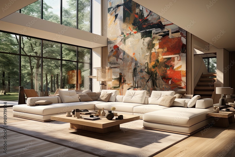 Fototapeta premium modern living room designed to be a virtual gallery for your personal modern living room designed to be a virtual gallery for your personal art