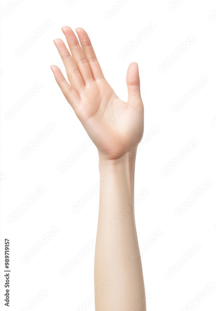 A raised hand against a white background, symbolizing communication, greeting, or request. A raised hand against a white background, symbolizing communication, greeting, or request.