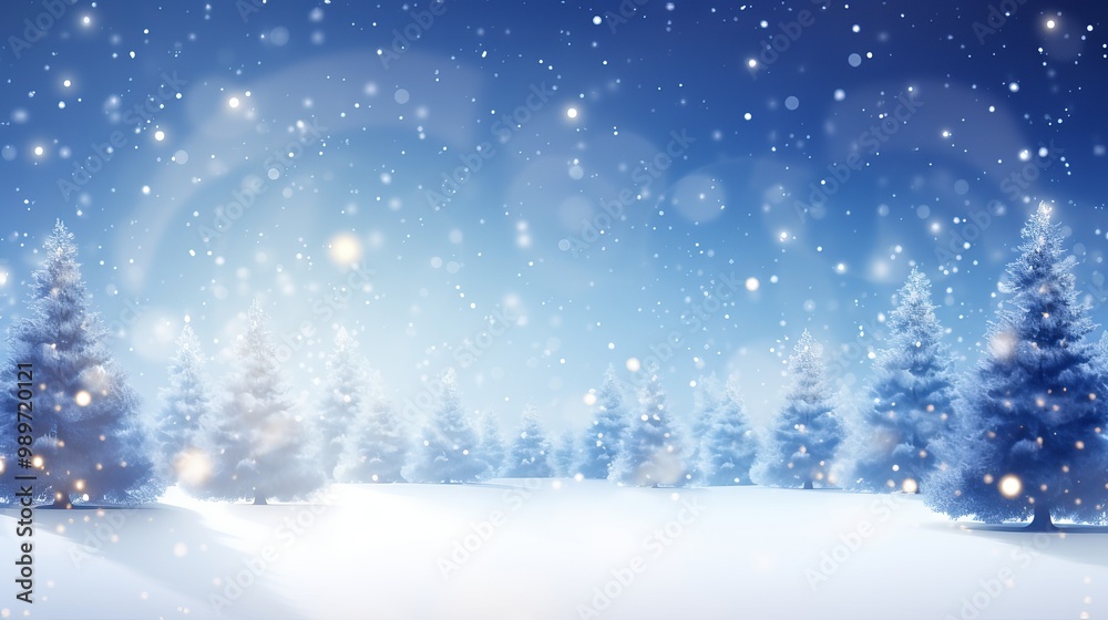 A serene winter landscape featuring snowy trees under a clear blue sky during snowfall A serene winter landscape featuring snowy trees under a clear blue sky during snowfall