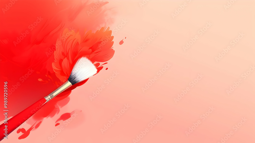 Paintbrush Strokes on Red Background with Copy Space