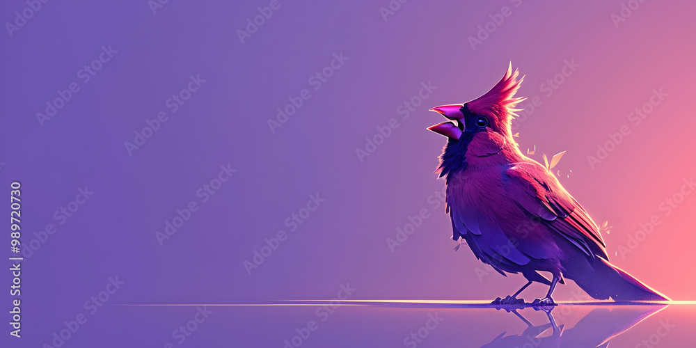 Fototapeta premium Cardinal Bird Sings a Song of Hope on a Purple Sky Background with Copy Space