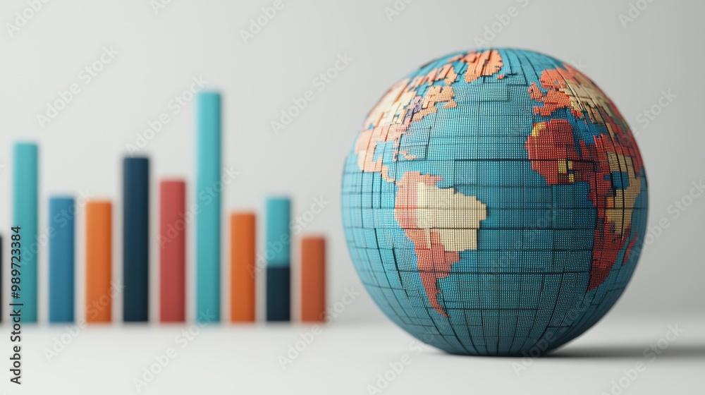 Global Economy Concept with Bar Graphs and Globe Global Economy Concept with Bar Graphs and Globe