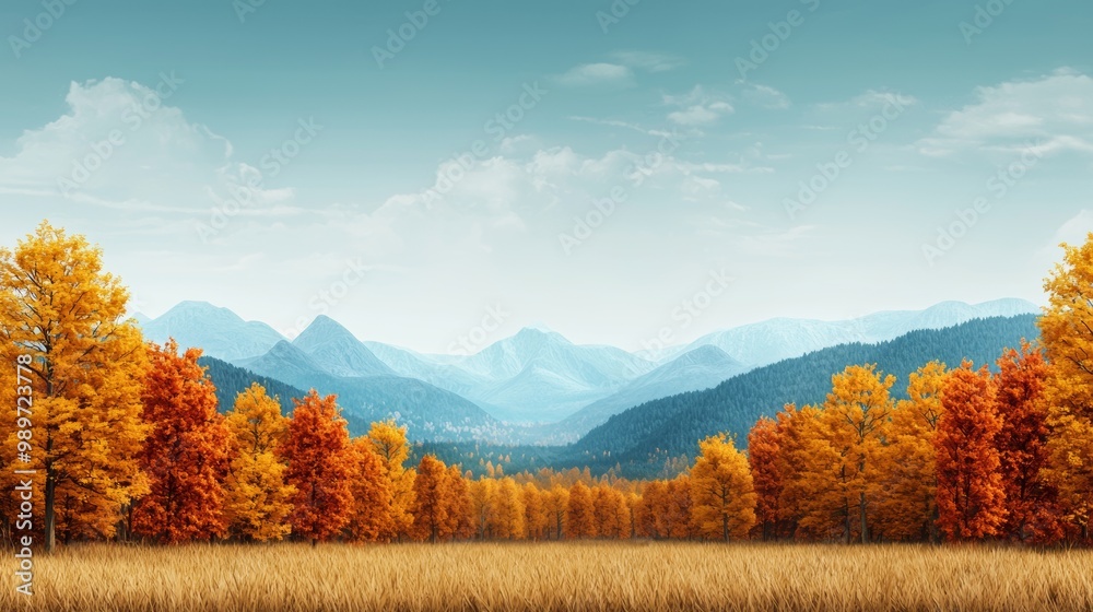 Fototapeta premium Autumn Landscape with Vibrant Trees and Mountains