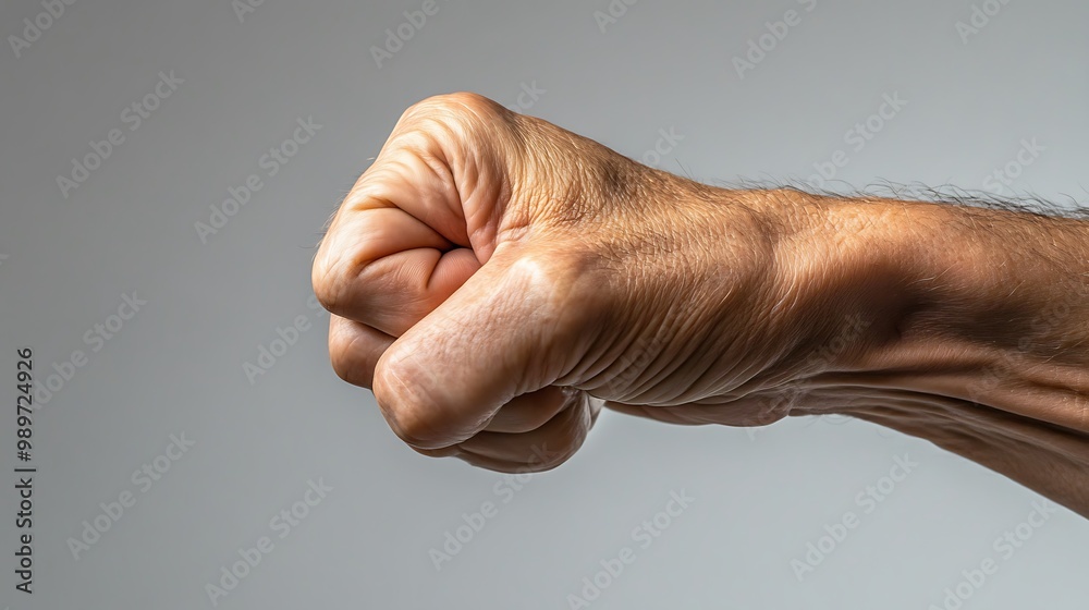 Hand gripping a small object tightly, close-up, emphasis on the grip, neutral background Hand gripping a small object tightly, close-up, emphasis on the grip, neutral background