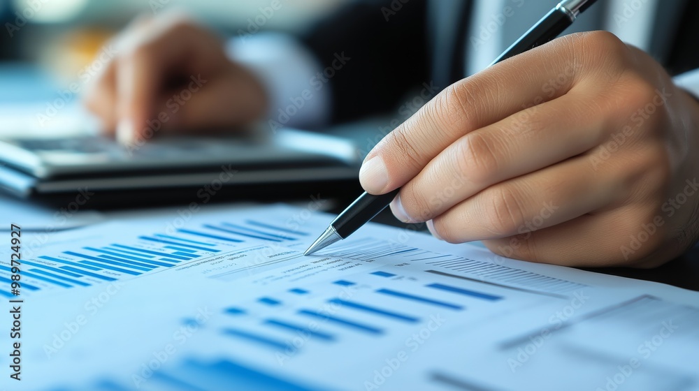 Accountant concentrating on evaluating financial reports reflecting precision analysis economic oversight. AI generated Accountant concentrating on evaluating financial reports reflecting precision analysis economic oversight. AI generated