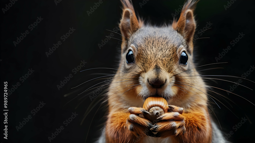 Squirrel Holding Nut with Copy Space - A Close-Up of a Cute Squirrel Holding a Nut in Its Paws Squirrel Holding Nut with Copy Space - A Close-Up of a Cute Squirrel Holding a Nut in Its Paws