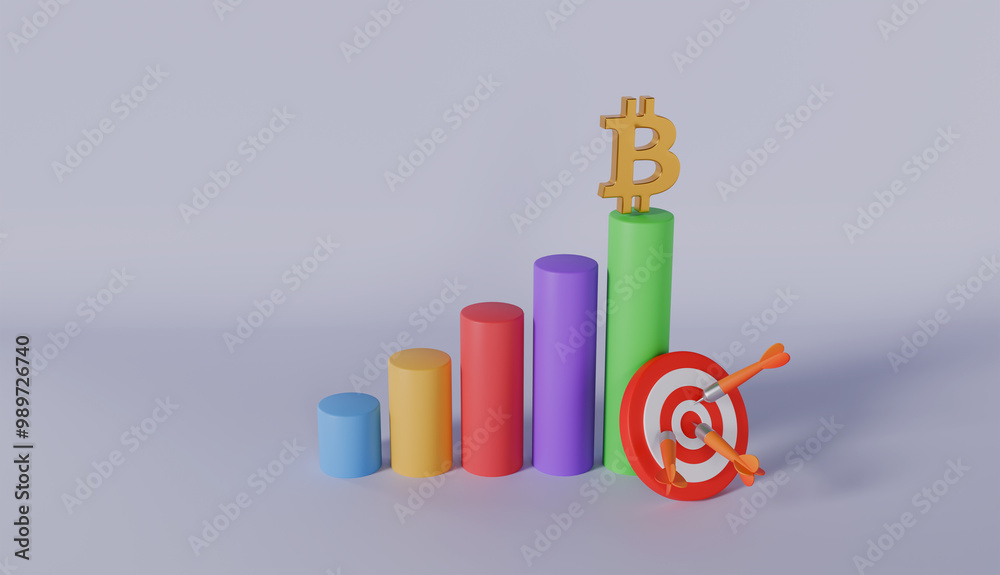 Bitcoin financial success bar chart graph on pastel color background Bitcoin financial success bar chart graph on pastel color background