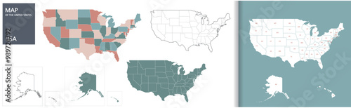 USA map. USA poster map. Infographic design, states, geography, political theme of USA. USA state map print, vector illustration