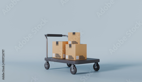 3D illustration of a delivery truck with cardboard boxes on a white background photo