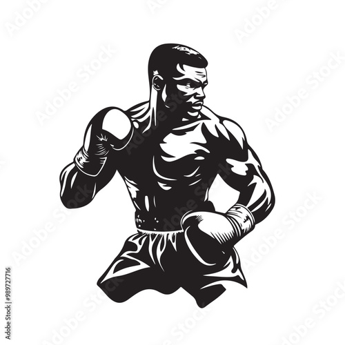 Boxer Silhouette vector Illustration. A strong boxer silhouette vector illustration isolated on a white background.
