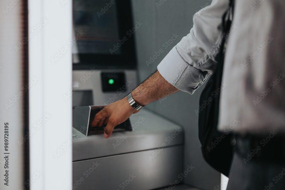 custom made wallpaper toronto digitalA businessperson interacting with an ATM machine for a financial transaction. This image captures the essence of modern banking and business-related activities.