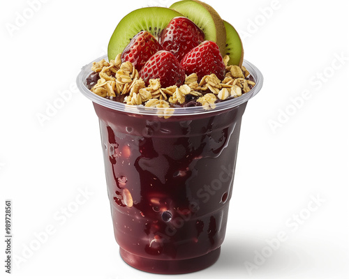 acai cup with granola grains strawberry kiwi