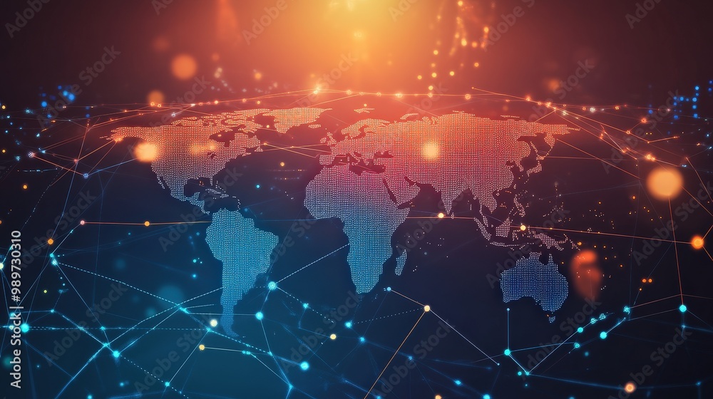 Global Connectivity - Mesh Network on World Map in 2D Flat Vector Art Illustration Global Connectivity - Mesh Network on World Map in 2D Flat Vector Art Illustration