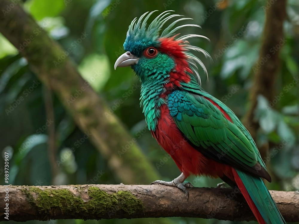 Obraz premium Resplendent Quetzal (Pharomachrus mocinno) – Known for its vibrant green and red plumage, native to Central America.