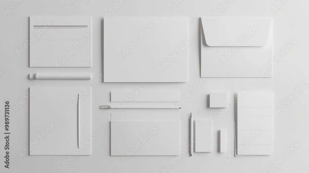 Corporate stationery set mockup at white textured paper background Corporate stationery set mockup at white textured paper background