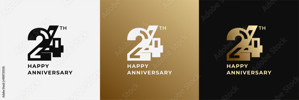 Logo 24th, 24 years anniversary, design template for celebration, birthday, greeting and invitation. Editable file