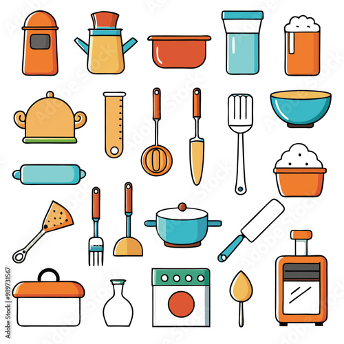 A comprehensive collection of kitchen tools silhouette vectors, perfect for culinary-themed projects. High-quality designs include essential cookware and utensils for cooking and kitchen decor.