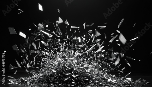 A close up of a bunch of broken glass pieces on a black background 27