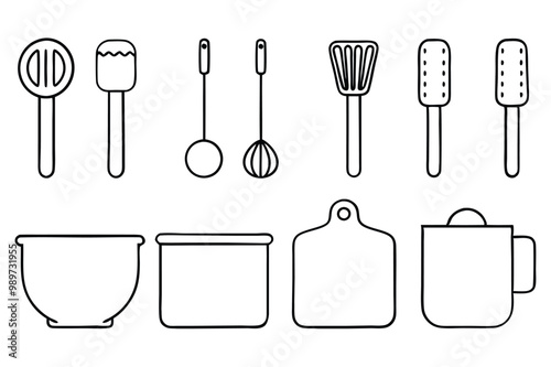 A comprehensive collection of kitchen tools silhouette vectors, perfect for culinary-themed projects. High quality designs include essential cookware and utensils for cooking and kitchen decor