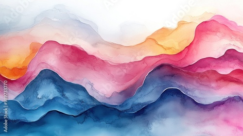 Abstract Watercolor Mountain Landscape