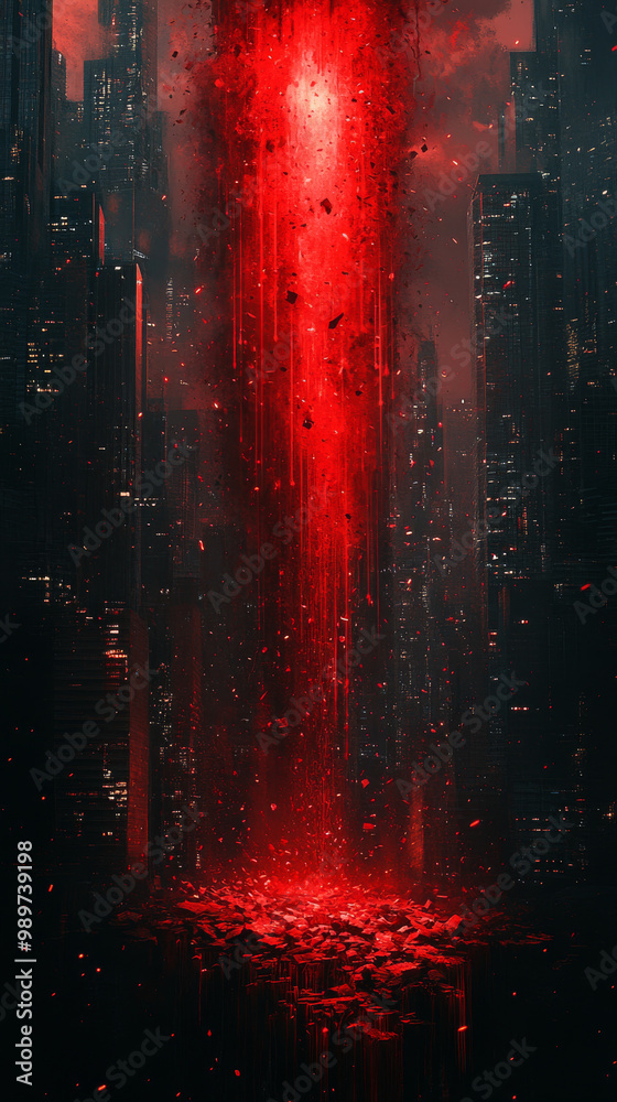 Red light beam in a city, sci-fi concept Red light beam in a city, sci-fi concept