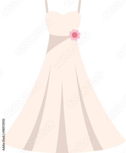 Long flowing wedding dress with flower detailing on the waist, perfect for a romantic wedding day