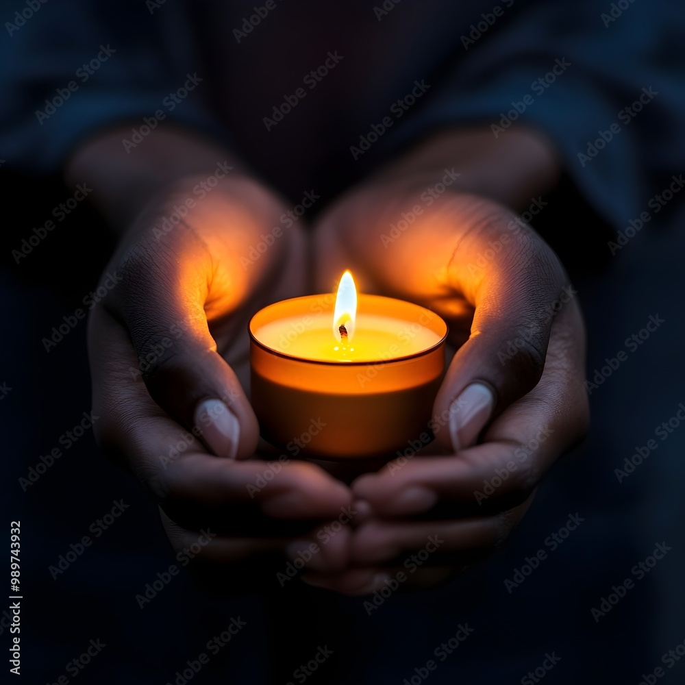 Warm candlelight held softly in hands at night image Warm candlelight held softly in hands at night image