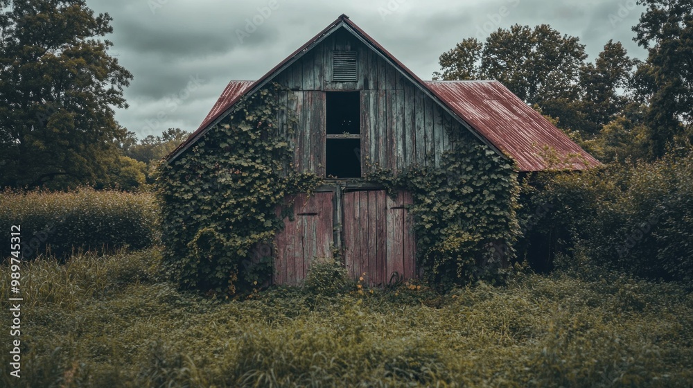 Obraz premium Old Barn Covered in Vines