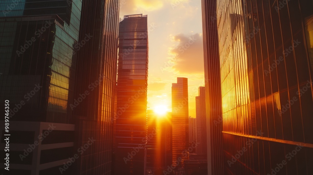 Obraz premium Singapore city, sunset and sunrise Downtown of Singapore is office buildings and business bank financial.