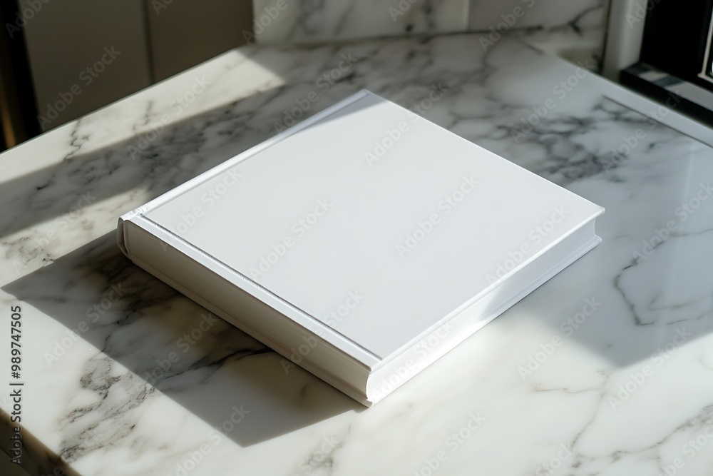 A pristine white sketchbook on a marble countertop, basic A pristine white sketchbook on a marble countertop, basic